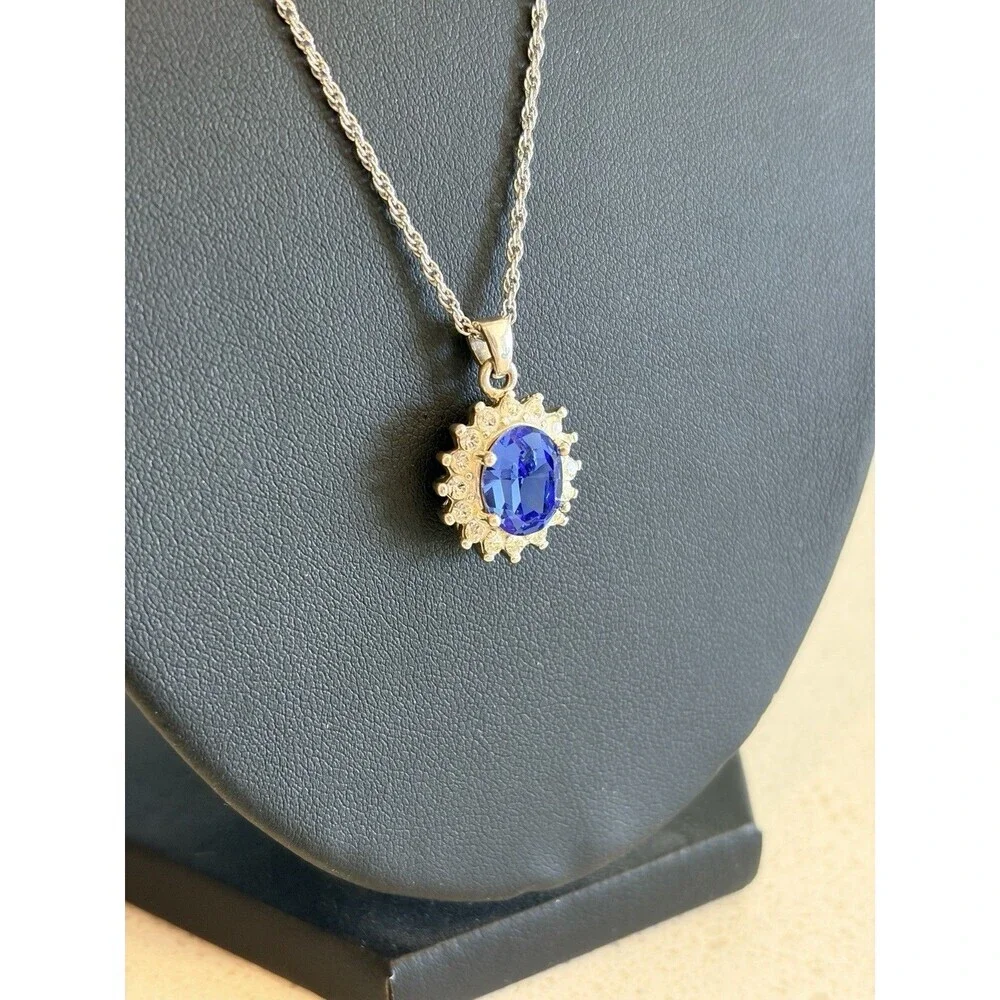 925 Sterling Silver CZ Blue Sapphire Ring Earrings Pendant Necklace Set